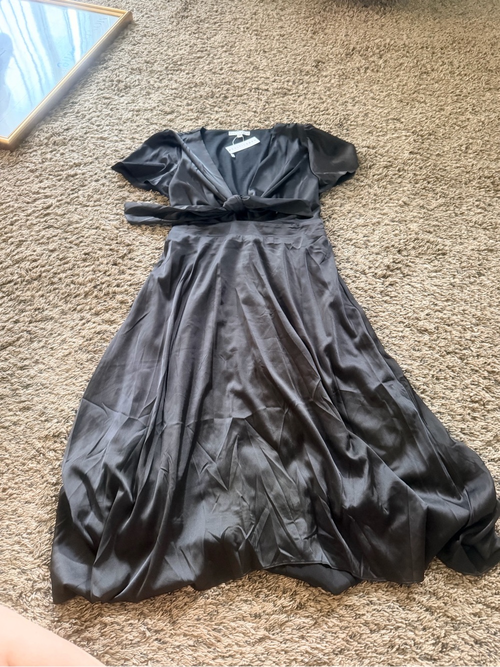 Baltic Born Black Satin Maxi Wrap Dress